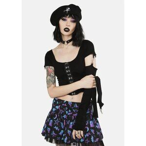 The Grave Girls Black Hook & Eye Top Shirt w/ Long Sleeves Goth Punk Grunge 2XL